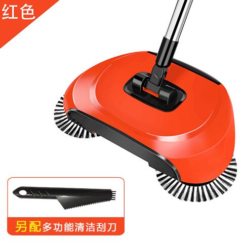 Hand Push Sweeper Lazy Broom Booth Mop Set: red