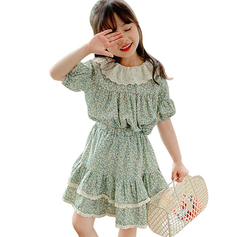 2 to 10 years kids girls summer floral print top with ruffle skirts 2pc set children girl cotton casual clothing set