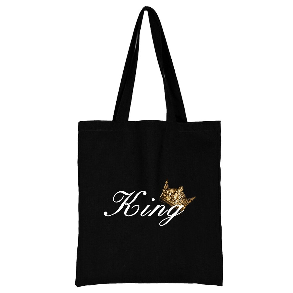 Harajuku Stijl Boodschappentas Koning Serie Handtas Schoudertas Grote Capaciteit Herbruikbare Canvas Handtas Student Eco-vriendelijke Tas: 1King001