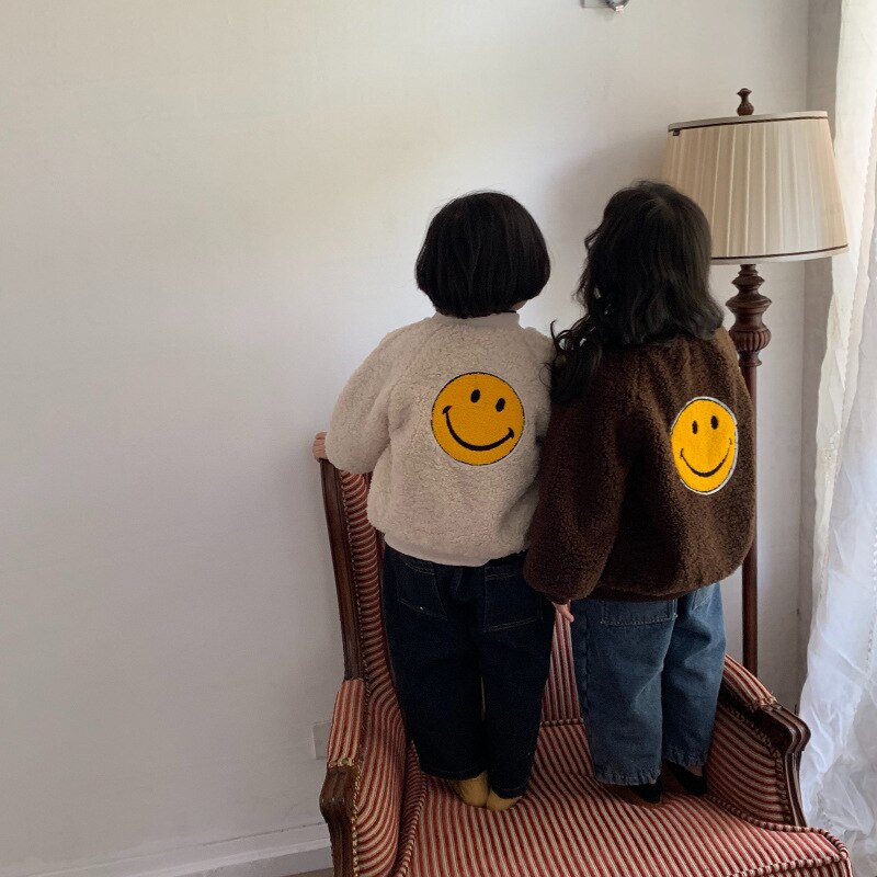 Herfst winter meisjes warme fleece jas kinderen glimlach jassen meisje dikke jas