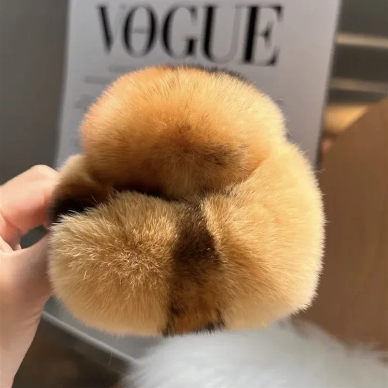 DuoShang automne et hiver loutre fourrure de lapin griffe de cheveux grand carré en peluche pinces à cheveux doux crabe pinces à cheveux femmes accessoires de cheveux: green