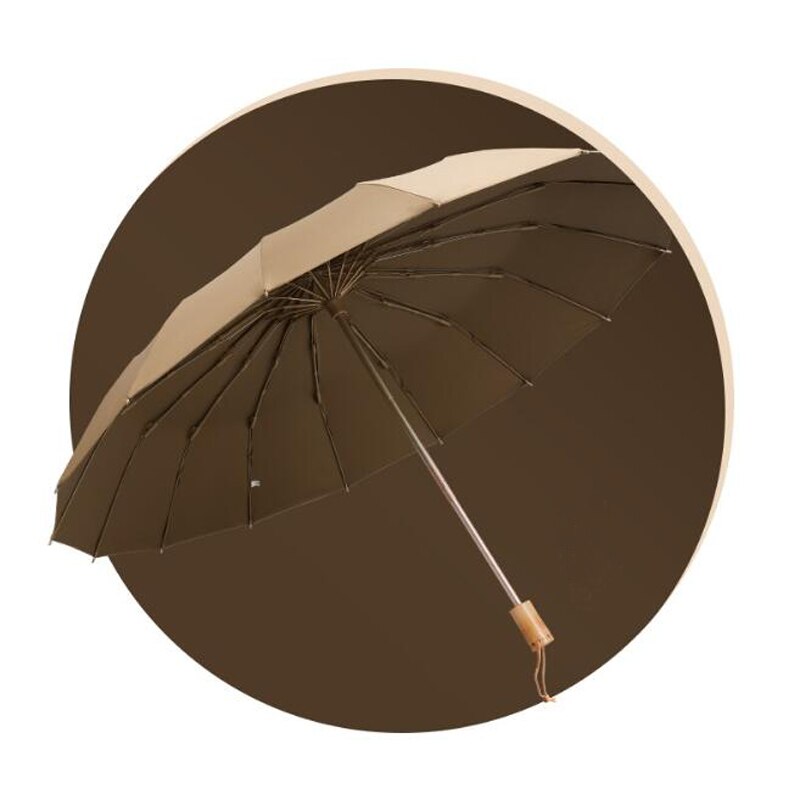 Paraguas plegable ligero de 16k de para lluvia, para mujer, sombrilla Anti-UV resistente al agua, paraguas de viaje con mango de madera: coffee