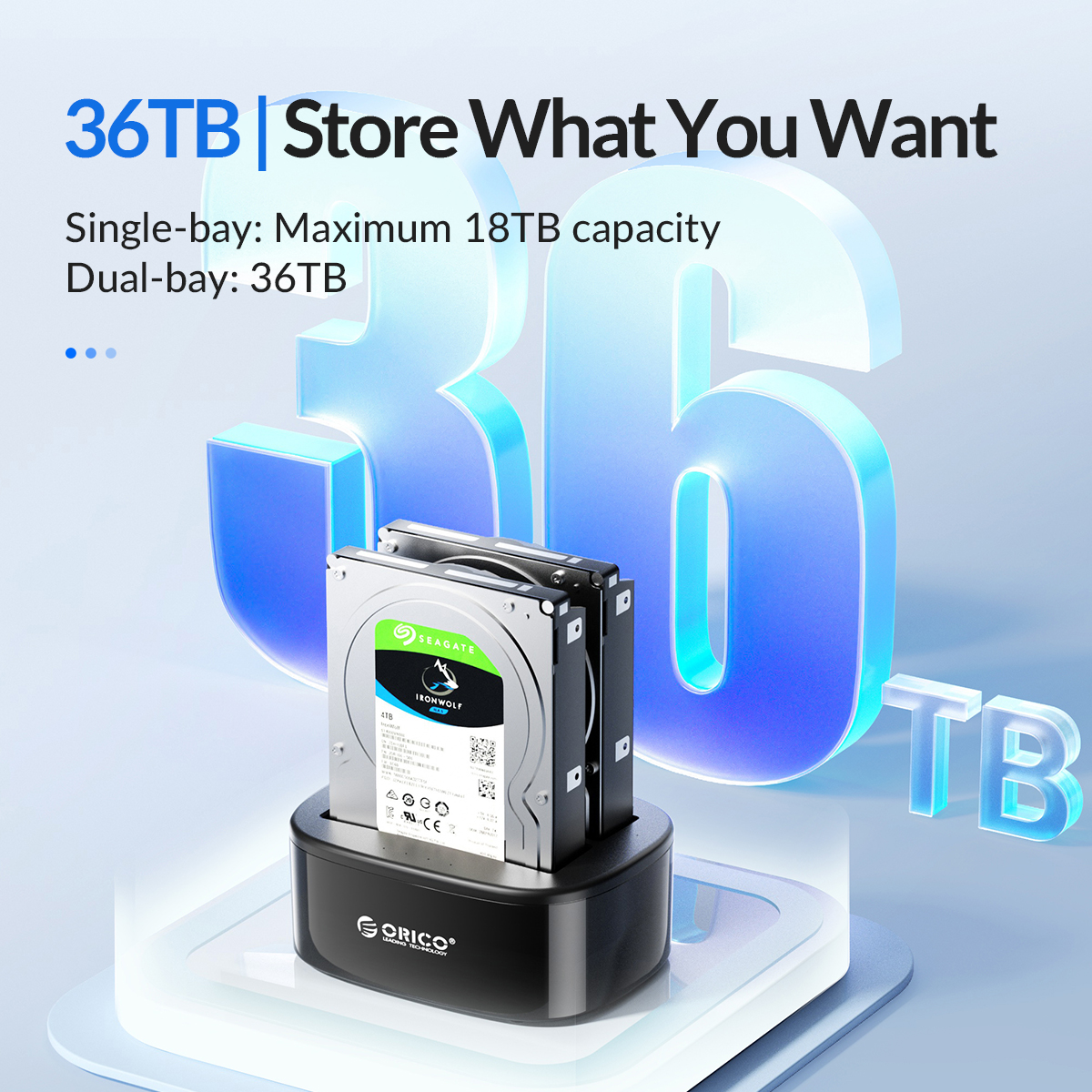 ORICO Dual-bay Hard Drive Docking Station for 2.5/3.5 Inch HDD SSD with 12V3A Power Adapter SATA to USB 3.0 HDD Docking Station
