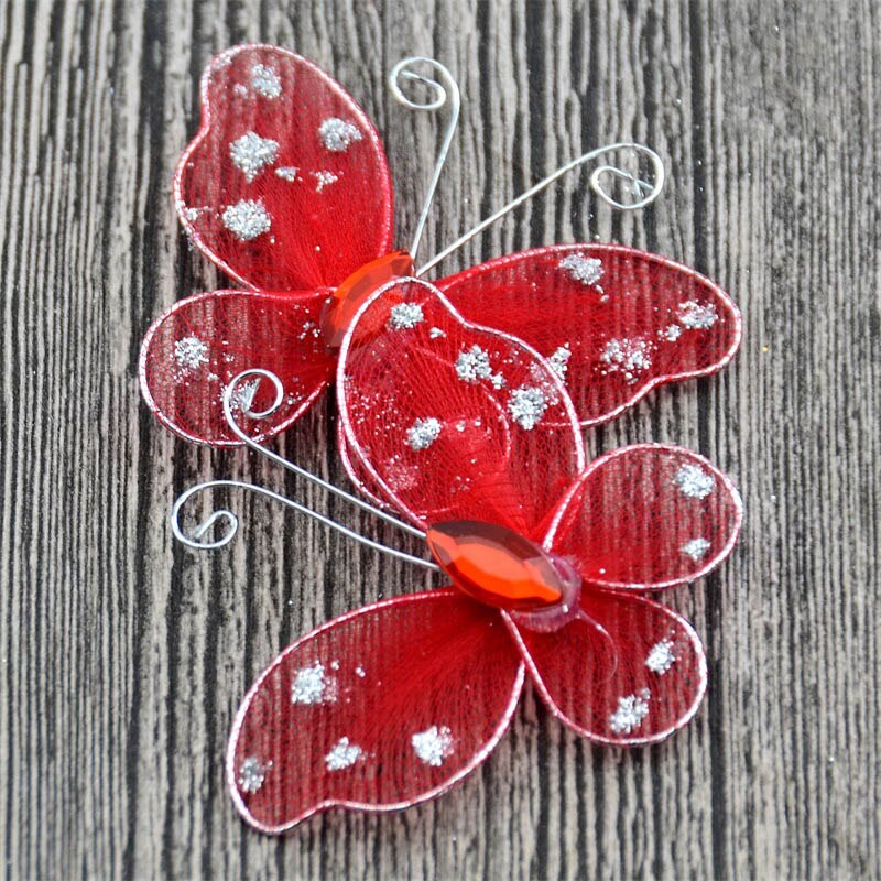 20 stk 3d farve silke sommerfugl pvc wallstickers hjemmekøkken multifunktionelt dekorativt håndværk børne- og #39: Rød