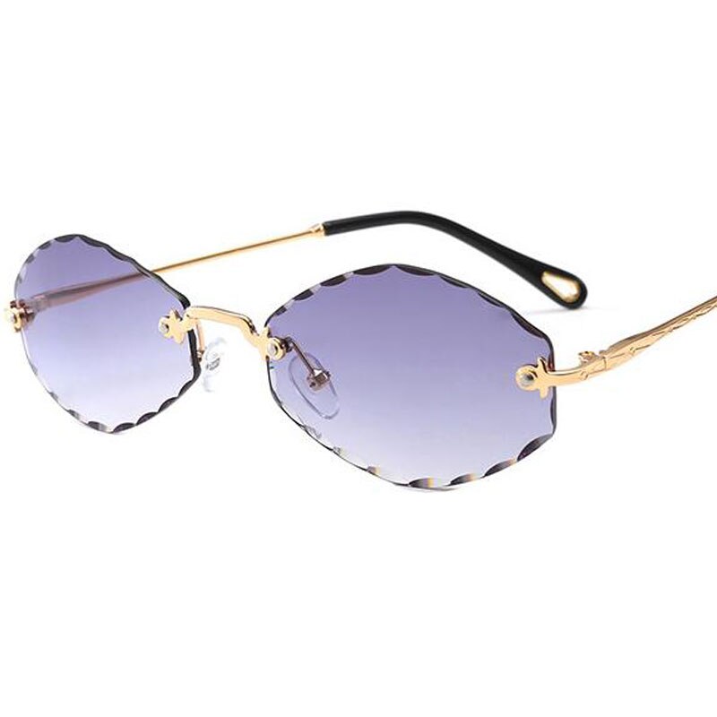 Populaire Kleine Randloze Zonnebril Dames Luxe 90 S Vintage Paars Ovale Zonnebril Man Oculos De Sol