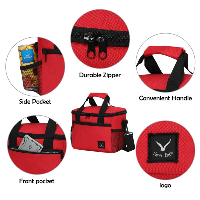 VEEVANV Waterproof Cooler Bags Thermal Bag Men Portable Insulated Lunch Bags Picnic Food Women Tote Storage Lunch Box Red Black