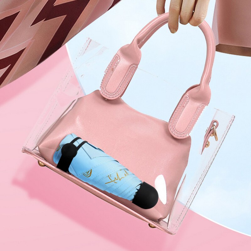 18cm Ultralight Mini Sunshade Umbrella Pocket Umbrella Black Plastic Sunscreen And UV Protection Female Folding Sun Umbrella