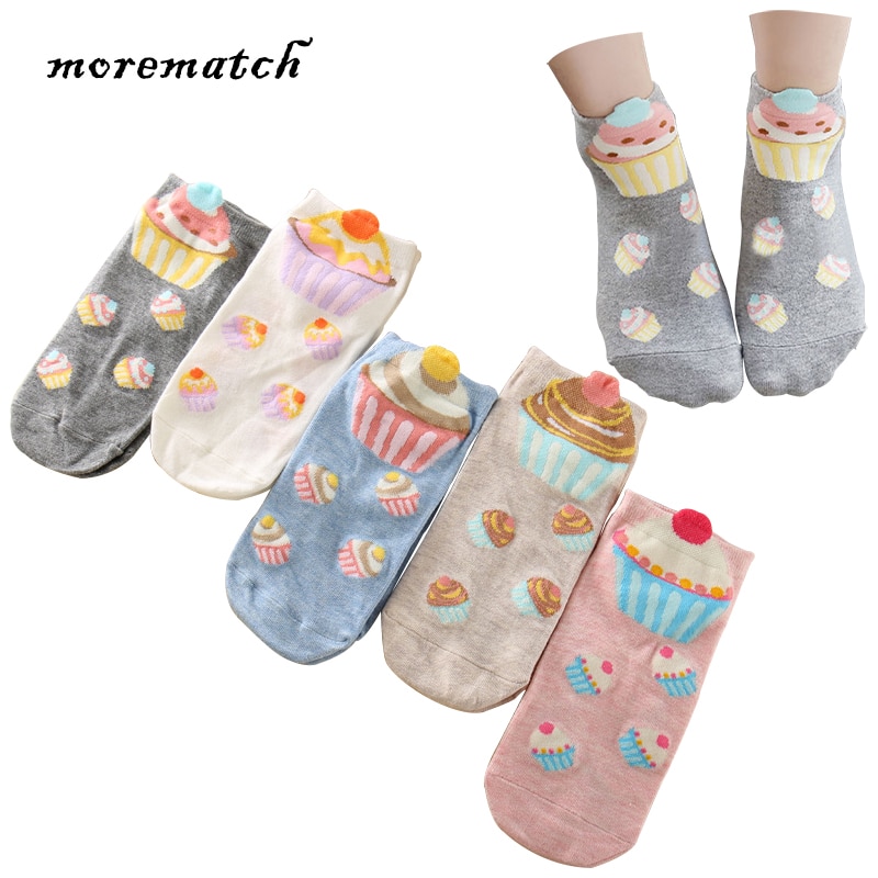 Morematch 1 Pair Women College Style Sock Cake Ice Cream Pattern Cotton Socks Leisure Socks 5 Colors Optional