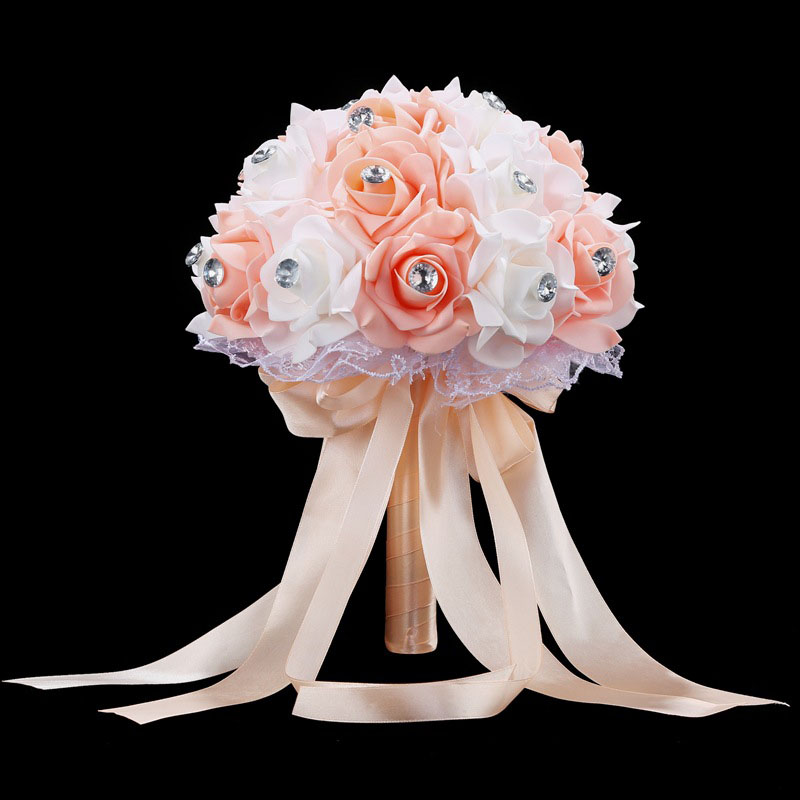 HONGFUYU Braut Strauß für Hochzeit Blau und Weiß Hochzeit Strauß Zubehör Handgemachte Künstliche Blume Rose ramos de novia: Champagner