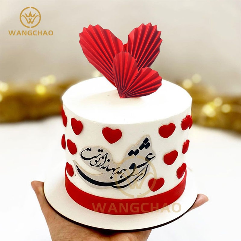 2 Stuks Rode Gevouwen Hart Cake Topper Valentijnsdag Wedding Cake Decoratie Gelukkige Verjaardag Taart Decoreren Bakken Party Gunsten