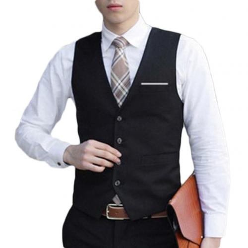Dress Vests for Men 4 Buttons V-Neck Mens Suit Vest Sleeveless Waistcoat Slim Fits Male Waistcoat Working Wedding Suits Vest: Black / XXL