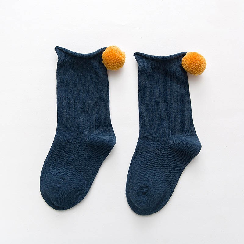 Leuke Pompom Kids Baby Sokken Cotton Baby Baby Meisje Sokken Kinderen Peuter Knie Hoge Vloer Sokken Sokken Meia Infantil Calcetines: dark blue