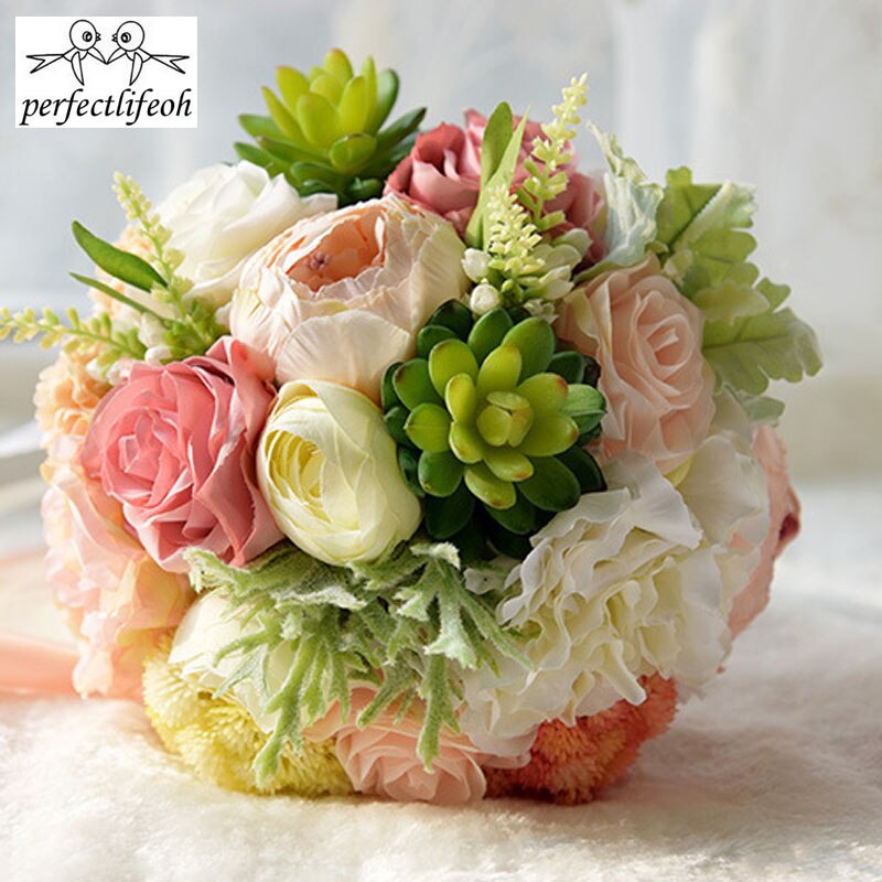 perfectlifeoh Wedding Bouquet Romantic Bridal Bouquet Succulent Plants Bouquet Chic Wedding Flowers Silk Flowers