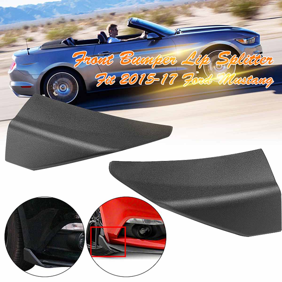 2Pcs Car Front Bumper Lip Spoiler Diffuser Front Shovel Decorative Scratch Resistant Wing For Ford For Mustang