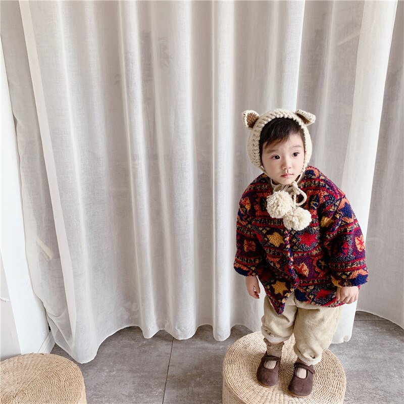 freundlicher Baumwolle Gefütterte Jacke Baby Mädchen Winter Mantel Kleinkind Junge Polar- Vlies Stern aufbringen Spitzen Langarm Einreiher lässig