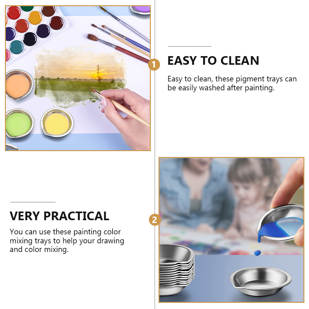6pcs Multi-function Painting Trays Stainless Watercolor Plates Reusable Painting Plates