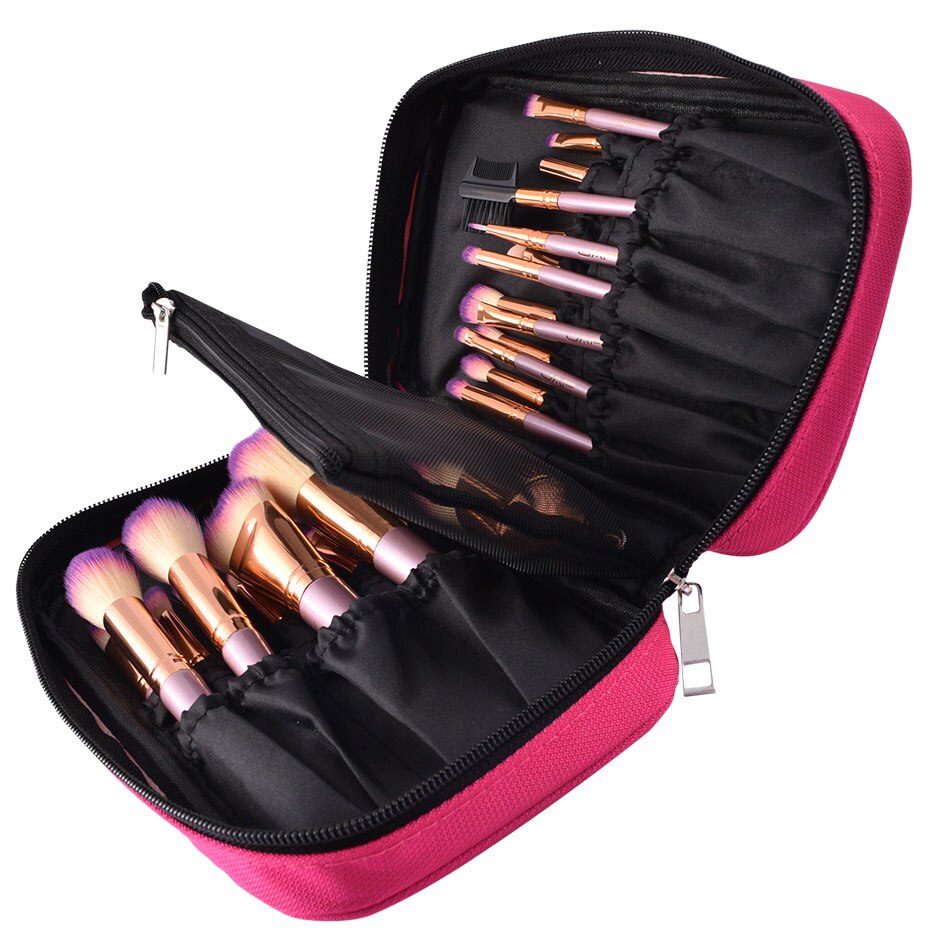 Jaf 26Pcs Gouden Make-Up Borstel Set Met Rits Case Reizen Cosmetische Tas Make Up Kwasten Professionele Studio Synthetische borstel