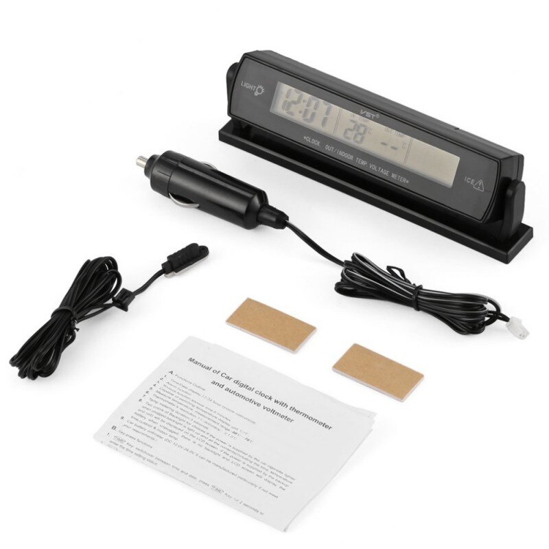 Auto Clock Voltage Digitale LCD Auto Thermometer Wekker