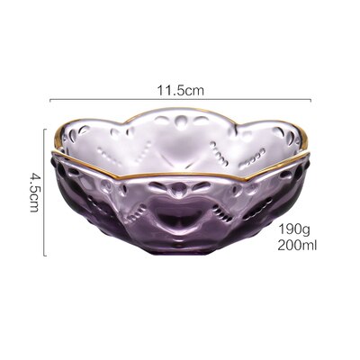 Small Glass Bowl European Transparent Gold Inlay Glass Bowl Color Peach Heart Glass Bowl For Ice Cream Fruit Dessert 3.45Inch: Purple