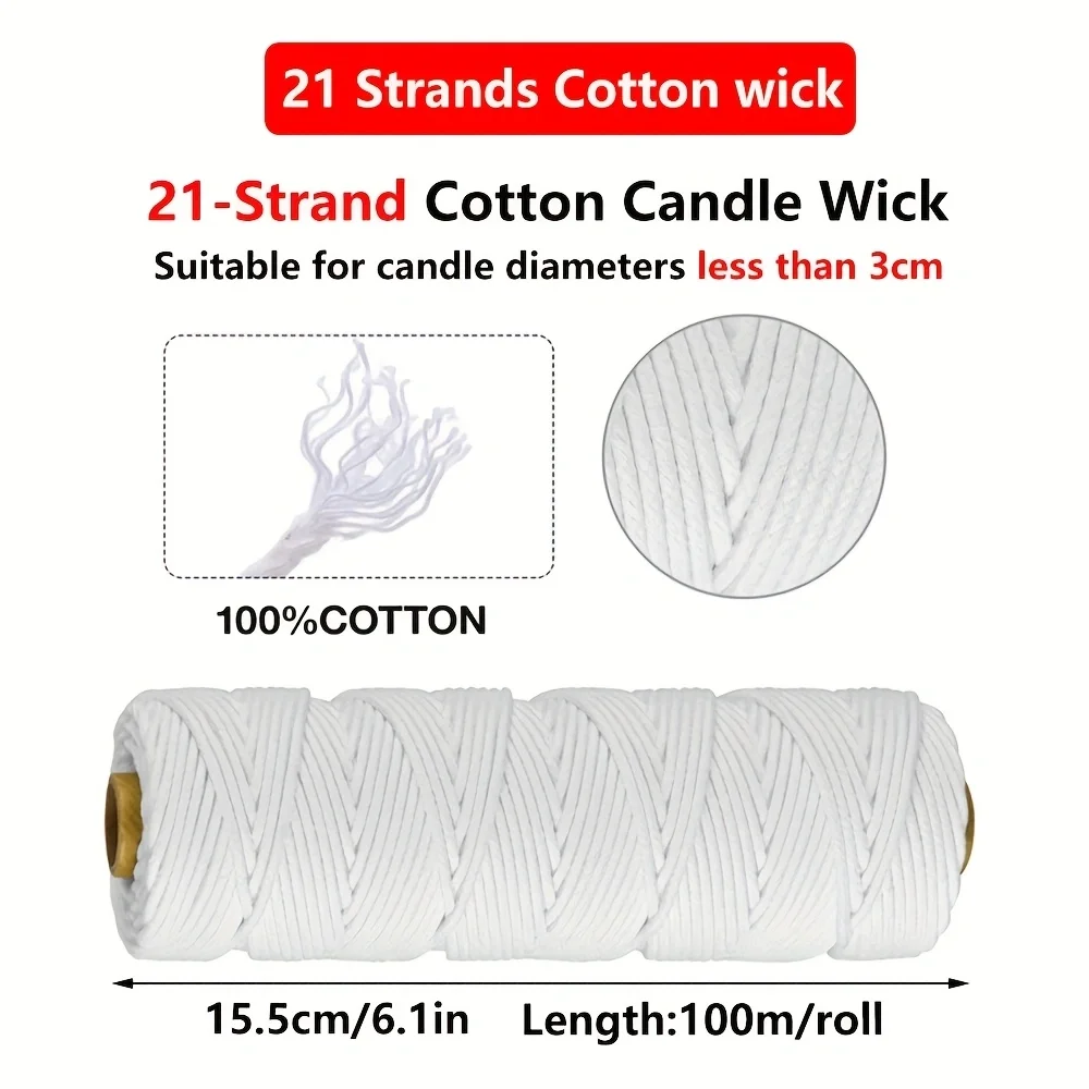 Kit de fabricación de velas con mecha de vela de 100m/rollo, mechas de velas ecológicas para herramientas de fabricación de velas DIY, para entusiastas hechos a mano: Gris claro