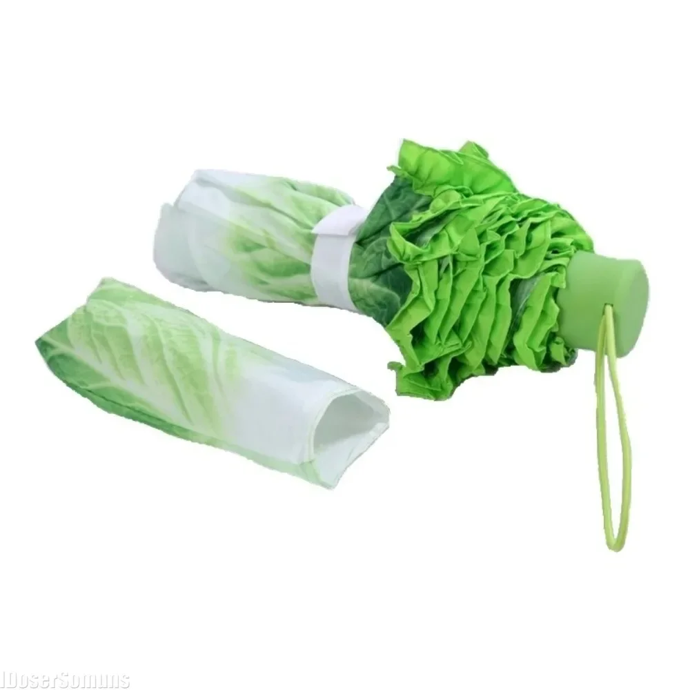 Sla Opvouwbare Zonnige en Regenachtige Paraplu Creatieve Kool Paraplu UV Bescherming Strand Grappige Groente Paraplu Parasol