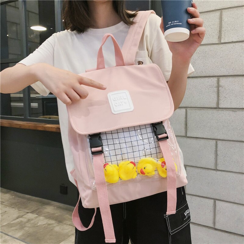 Casual Clear Waterdichte Womens Rugzak Harajuku Nylon Rugzak Leuke Kleine Eend Student Schooltassen Meisjes Bookbags Dagrugzak