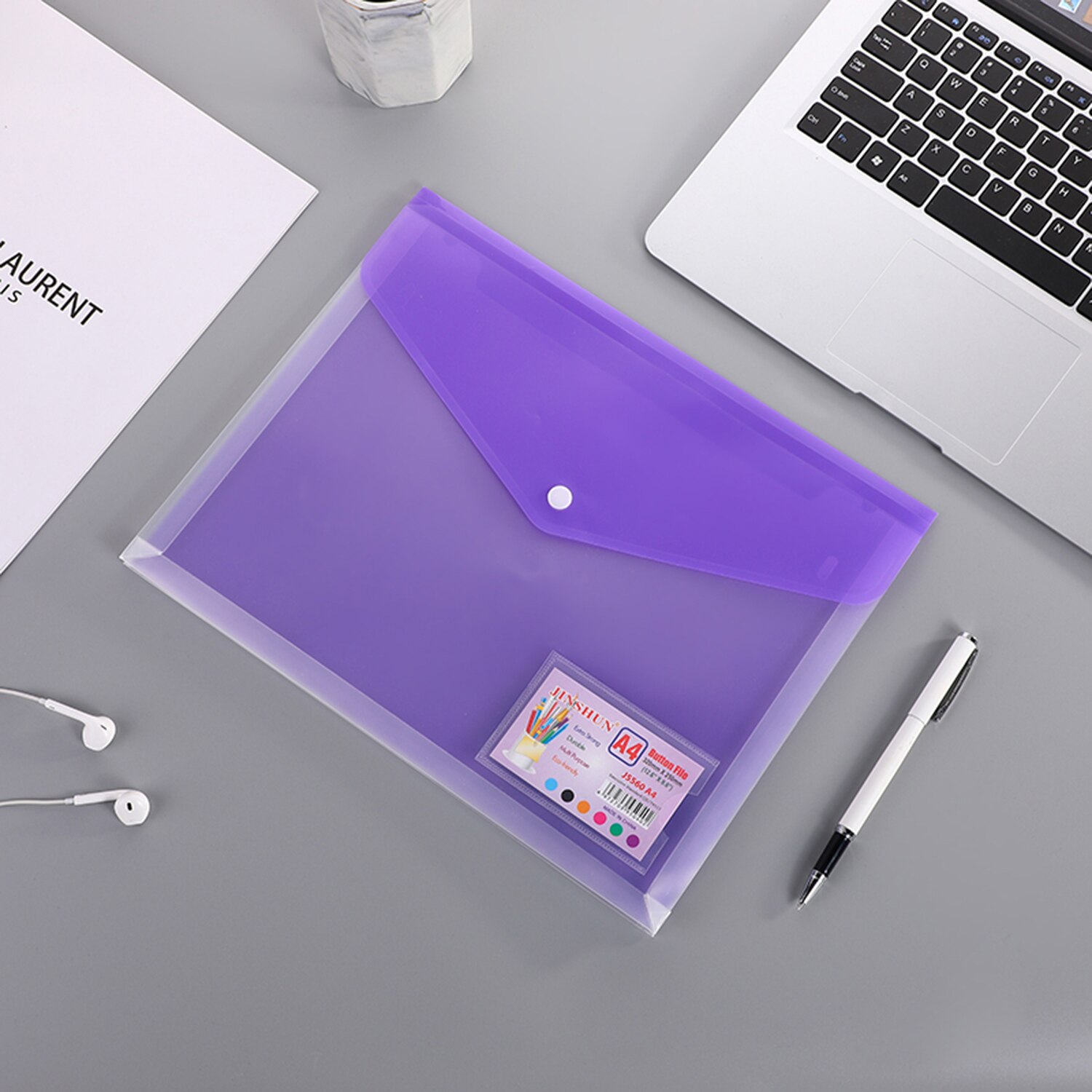 A4 Size Plastic Envelopes File Folder with Label Pockets Expanding Paper Documents Organizer for School Home Office: Purple