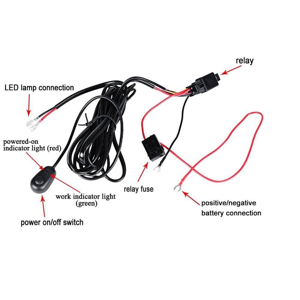 12/24V Car Auto Led Work Lamp Driving Lights Switch Wiring Loom Harness Offroad Led Light Bar Wire Cable 40A Switch Relay Kit