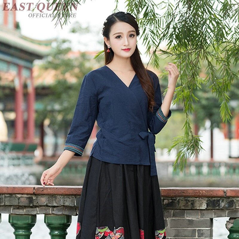 Blusa tradicional china para mujer, blusa de lino oriental con cuello mandarín, blusa de camisa para mujer, top cheongsam AA4156