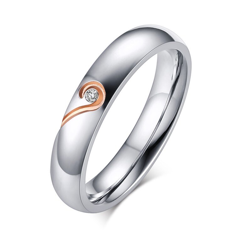 Vnox Couple bague pour femmes hommes coeur acier inoxydable promesse bijoux: 8 / 1 piece for women
