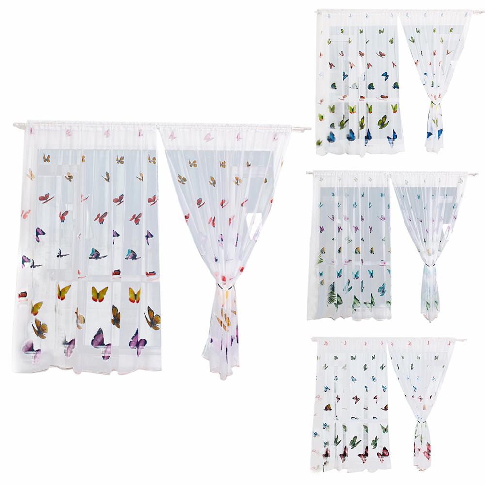 Sypialnia dostarcza tiul na firanki kurtyna jasny wzór motyl gaza zwykły balkon robić sypialni hotel okno zasłona wystrój, 100x200cm
