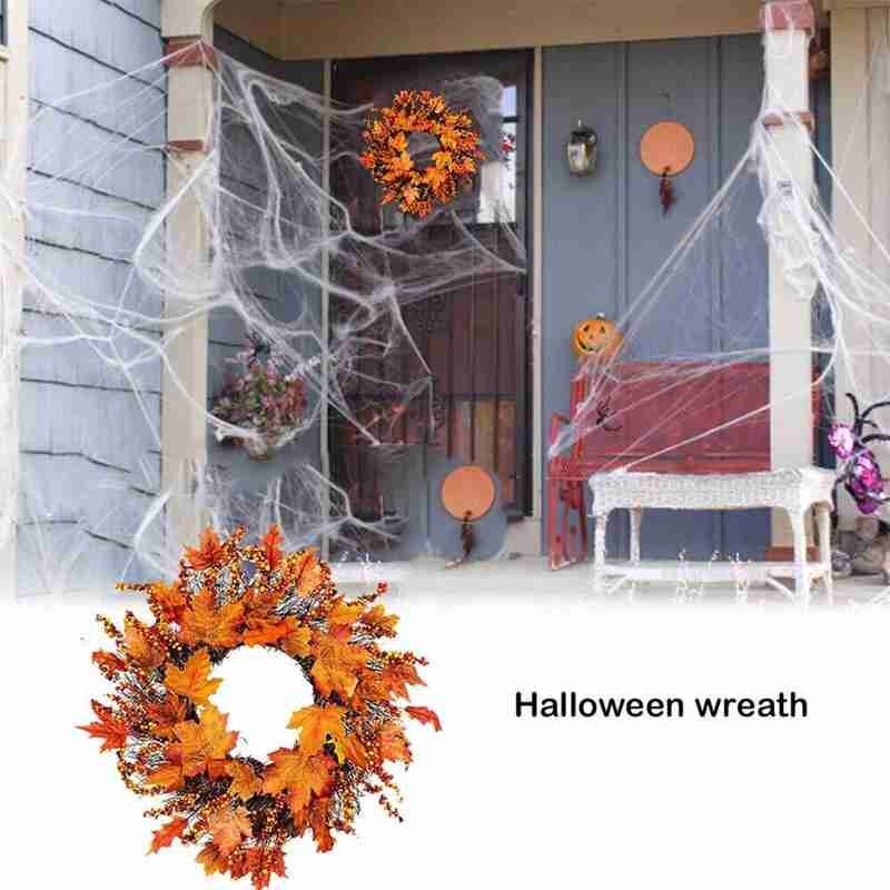 1Pc 45cm/60cm Autumn Artificial Maple Leaf Wreath Rattan Berry Wreath Home Door and Window Wreath Decoration