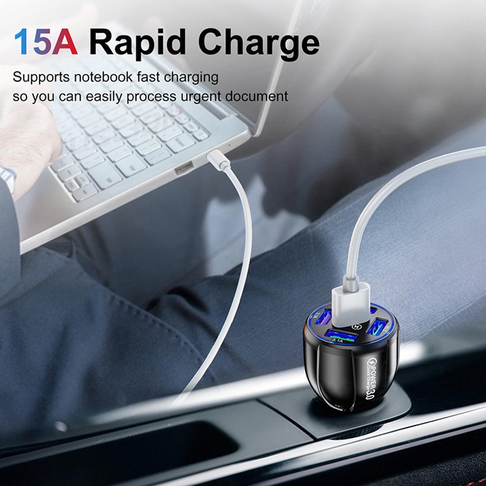 15A 5 Ports USB Car Charge Mini LED Fast Charging For iPhone 12 Xiaomi Huawei Mobile Phone Charger Adapter in Car Tablet