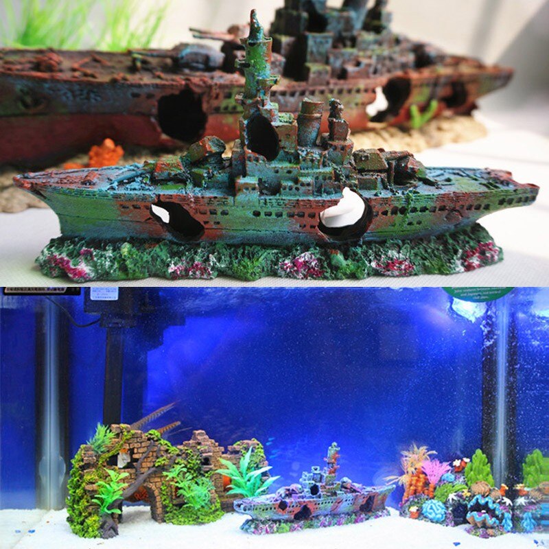 Resin Aquarium Wreck Boat Decoration Navy War Liberty Destroyer Vessel Wreck Fish Tank Sunk Boat Crafts Ornament