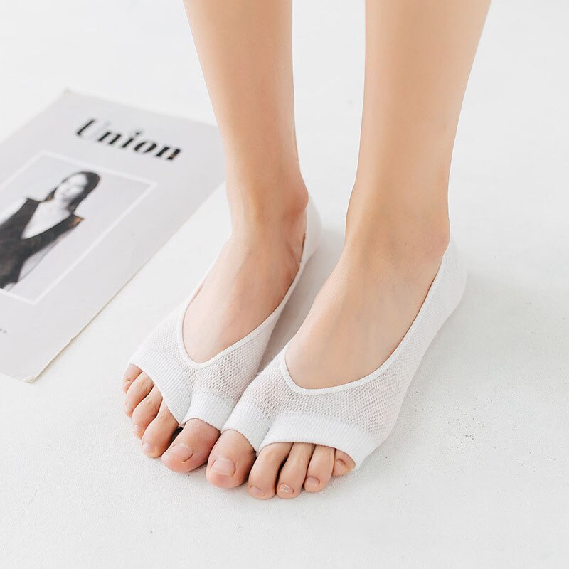 Women Two Toe Socks Summer Breathable Non-Slip Ankle Socks Solid Color Female Cotton Low Cut Boat Socks