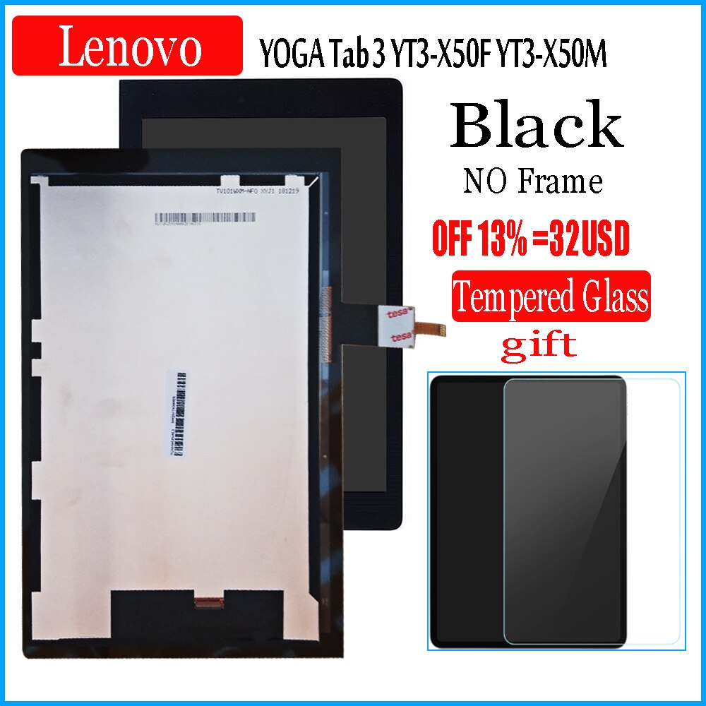 10.1 "tommer lcd med touch til lenovo yoga tab 3 yt3-x50f yt3-x50 yt3-x50m 10.1 lcd display + touch screen digitizer glas: Lcd med berøring