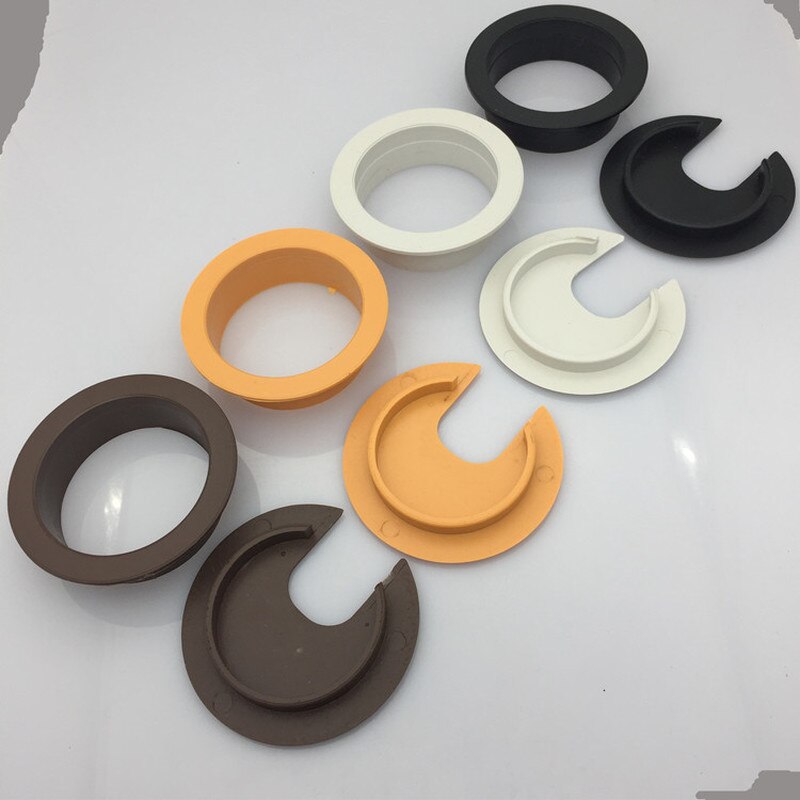 2pcs plastic pc desk wire hole cover Base 35mm round table cable outlet Port grommet protector Line organizer Furniture Hardware