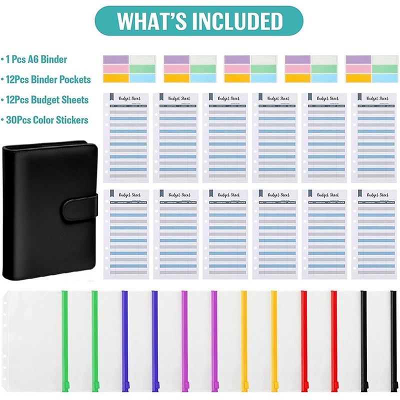 PU Leather Notebook Binder Budget Planner Organizer Binder Cover, with Binder Pockets, Expense Budget Sheets