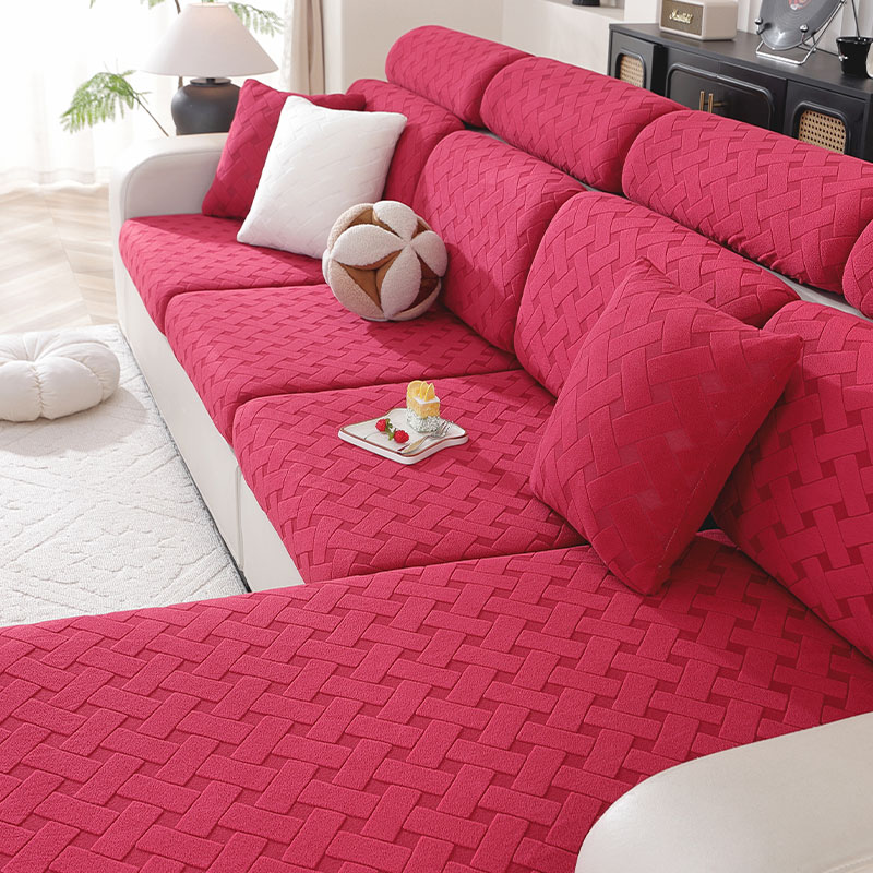 Elastic Sofa Cover Luxury Adjustable Elastic Couch Cover for Living Room Sofa Seat Cover 1 2 3 4 seat l shaped full set: Ruby Red / 60*180cm