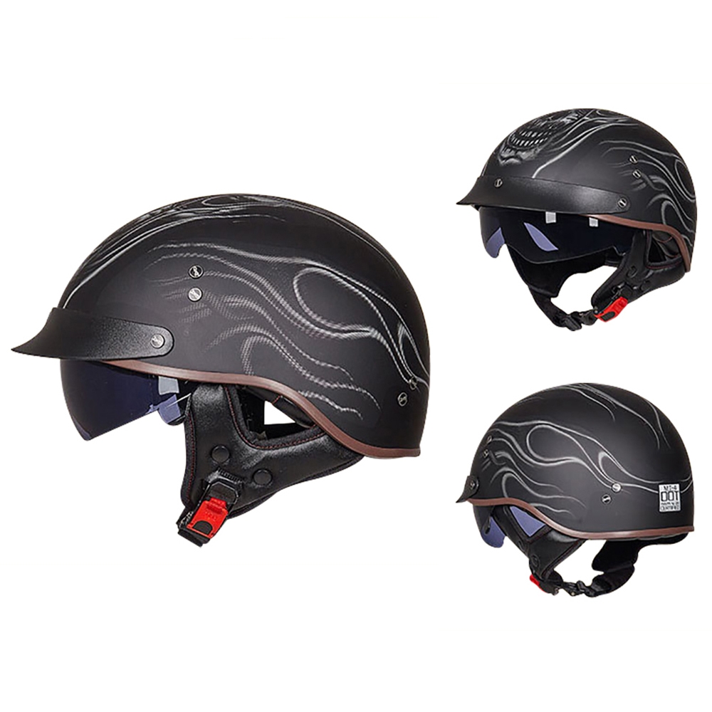 Retro Helmets For Motorcycle Capacete De Moto Helmet Vintage Street Touring Scooter Half Helmet Built In Visor DOT Certification: Ivory / XXL