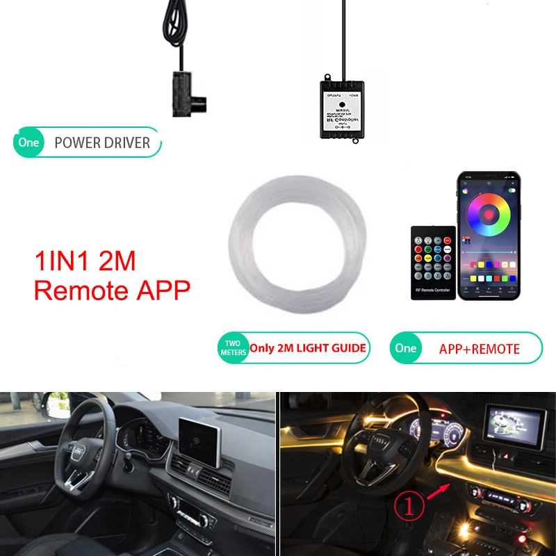 Iluminación LED ambiental de neón para coche, 6 en 1, 8m, RGB, tira de luz Interior de ambiente, Control por aplicación de fibra óptica, Lámpara decorativa LED automática: Rojo / Color blanco cálido