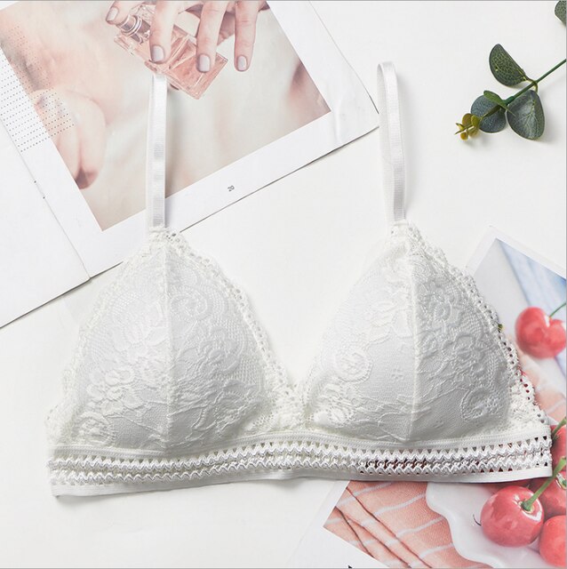 Women&#39;s Bra French Triangle Cup No Steel Ring Women&#39;s Underwear Bra Tube Top Sexy Lace Deep V Bo Style Wrapped Bralette: White