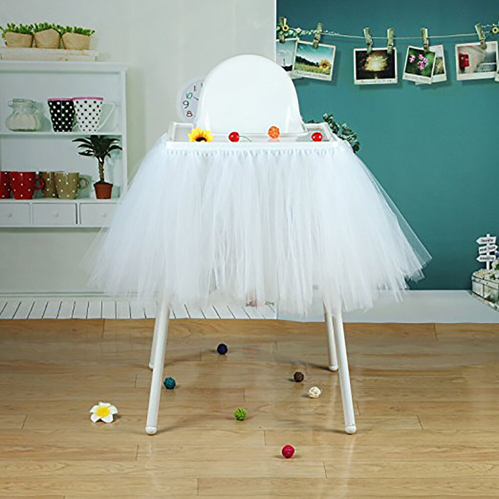 Baby 1St Birthday High Chair Tutu Skirt Tulle Dining Chair Skirt Party Decoratio Net Gauze Children Dining Decoration Home: White