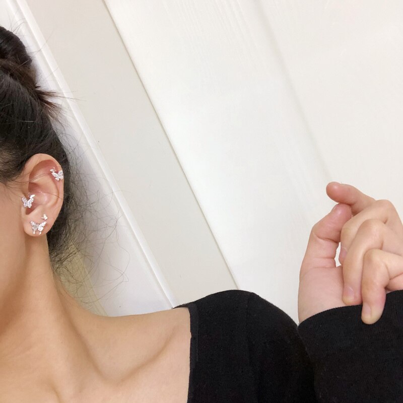 Boucles d&#39;oreilles papillon en cristal pour femmes et filles, ensemble de bijoux simples, à la , coréenne