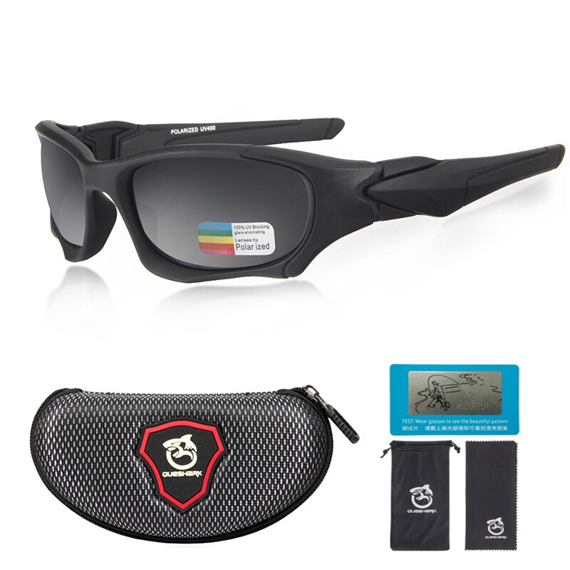 QUESHARK Men Women HD Polarized Sports Fishing Sunglasses UV400 Anti-Glare Hiking Eyewear TR90 Frame Sport Bike Cycling Glasses: black