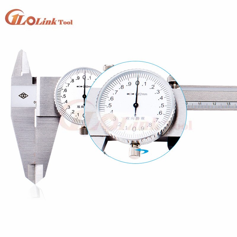 double needle 150mm 0.02mm 0.001&quot; stainless steel dial vernier caliper dial gauge plastic dial caliper meas