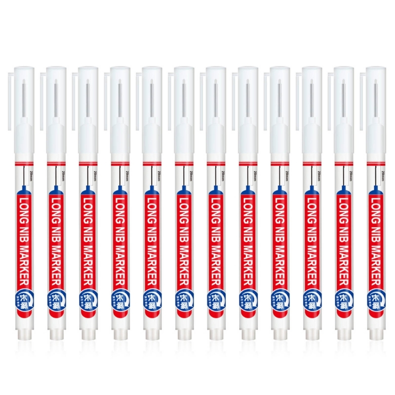 12 pennarelli per carpentiere a base olio con punta lunga, pennarelli con profondo da 20 mm: bianca