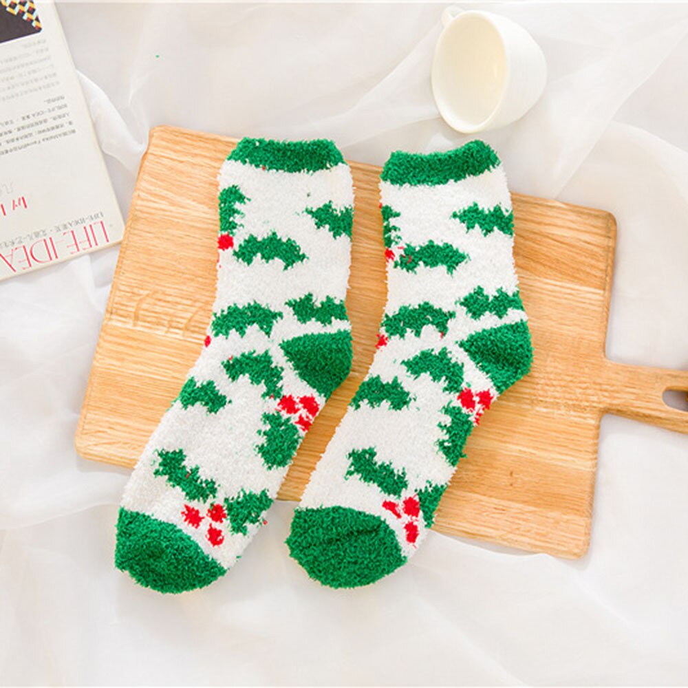 1 Paar Warm Vrouwen Mannen Sokken Kerstcadeau Sok Leuke Dikke Coral Fleece Volwassen Herfst En Winter Kerst Sokken: 2