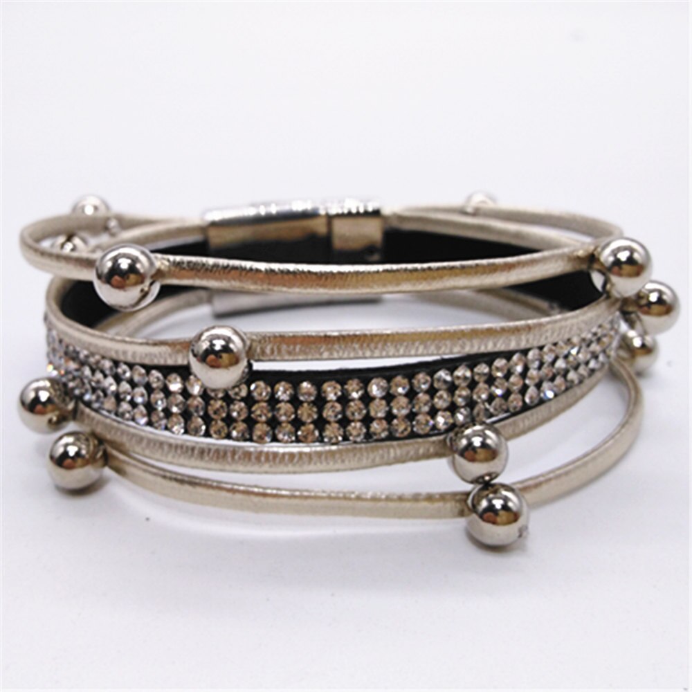 Neon Roze Rood Wit Zwart Kralen Multilayer Verklaring Trendy Lederen Armbanden Vrouwen Mode Meisje Manchet Armband Vrouwelijke Sieraden: gray