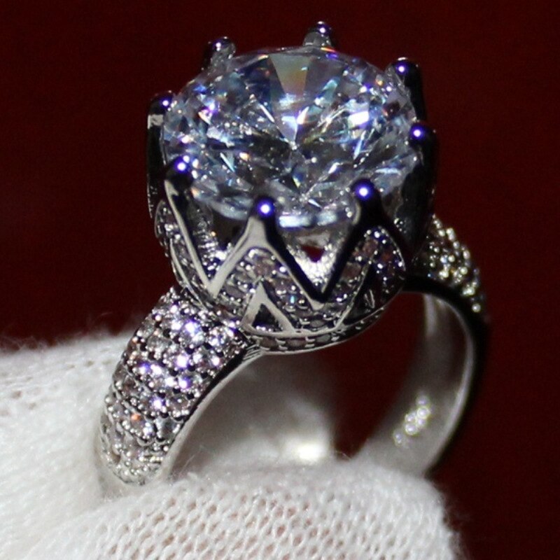 FFLACELL Wedding Ring Set for Women - Silver Color, Round Cut 5A CZ, Crown Design, Prong Setting